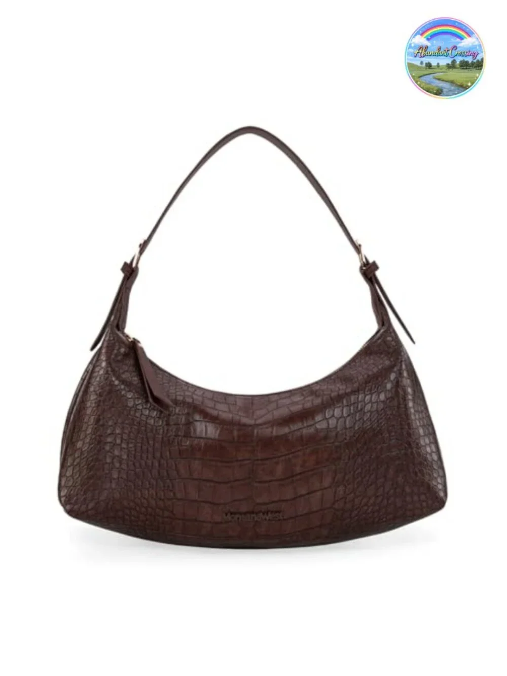 Crocodile Embossed Vegan Leather Medium Crescent Hobo Shoulder Bag